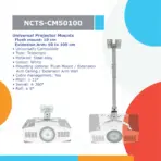 NCTS-CM50100 Universal Projector Ceiling Mount – Adjustable Telescopic Arm 100cm to 10cm , 360° Swivel, ±15° Tilt,  Steel Alloy, Flush & Extension Mounting, Cable Management , 22.5cm to 30.5cm Mounting Diameter  - Image 2