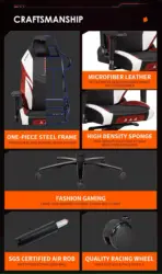 APEX SEAT "Ignition XL" Gaming Chair With 160KG Capacity, PU+Velvet+Suede Upholstery, Recline 90–141°, 4D Armrests, Magnetic Headrest, Class-4 Gas Lift, Frog Mechanism, Iron Base , ≤160KG Capacity| RACING BLACK RED WHITE - Image 11