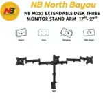 NB M053 Triple Monitor Desk Mount | Fits 17”-27” | 360° Rotation | 3 Arms | VESA 75x75 / 100x100 | Heavy Base | Tilt | Portrait Mode | Foldable Arm