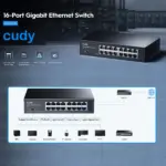 CUDY 16-Port Gigabit Unmanaged Switch with VLAN/Extend and Fanless Cooling ; Default/VLAN/Extend Modes ; 250 Meters Transmission ; VLAN for Clients Isolation ;  Desktop, Rack-Mount | BLACK GS1016 3.0 | NO WARRANTY