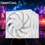 DeepCool FD14 WH 140mm 3x FROST WHITE Fans ; 25.2 dB(A) Noiseless ; High Performance 4-Pin PWM Fan Outfitted With 8-Pin Connection In Frame To Daisy Chain ; Corner Rubber Pads | Pack of 3 Fans 