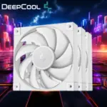 DeepCool FD14 WH 140mm 3x FROST WHITE Fans ; 25.2 dB(A) Noiseless ; High Performance 4-Pin PWM Fan Outfitted With 8-Pin Connection In Frame To Daisy Chain ; Corner Rubber Pads | Pack of 3 Fans 