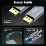 NCTS 80 Gbps DisplayPort 2.1 Cable 1.5 m, DP80 Cable with 16K 60 Hz, 8K 240 Hz, 4K 240 Hz Black with FreeSync, G-SYNC and HDR, DSC  for Gaming Monitor, PC, RTX 4080/4090, RX 7900 - Image 5