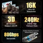 NCTS 80 Gbps DisplayPort 2.1 Cable 1.5 m, DP80 Cable with 16K 60 Hz, 8K 240 Hz, 4K 240 Hz Black with FreeSync, G-SYNC and HDR, DSC  for Gaming Monitor, PC, RTX 4080/4090, RX 7900 - Image 2