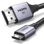 UGREEN 8K Mini HDMI To HDMI 2.1 Cable 2 meters Bi-Directional Aluminum Braided Cord Supports 8K@60Hz, 4K@240Hz, eARC, HDR, Dolby Vision, For Camera, Pi Zero, Camcorder, PS5, Xbox 