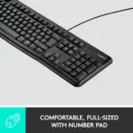 Logitech K120 USB Keyboard Full-Size Wired Plug & Play Spill-Resistant Durable Design With Number Pad, Adjustable Tilt Legs, Deep-Profile Keys, Compatible With Windows | CARBON BLACK  - Image 5