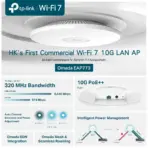 TP-Link EAP773 BE9300 Tri-Band WiFi 7 Ceiling Access Point – 9213 Mbps, 10G PoE++ Port, Multi-Link Operation, 4096-QAM, AI Roaming, Omada SDN, WPA3 Security