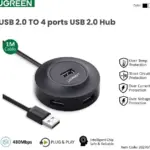 UGREEN USB 2.0 Hub 4 Ports 20277 Black – 480Mbps Transfer, Micro USB Power, LED Indicator, 1M Cable, Supports 10TB HDD, Plug & Play, Overload Protection