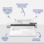 EPSON WorkForce DS-80W Wi-Fi Portable Scanner 8.5ppm 600 DPI | Compact 272‎ x 47 x 34 mm | Network & Wifi |  Wi-Fi Direct, USB 2.0 Micro-B Interface  | Color & Monochrome Scanning |  Mac OS  & Windows | WHITE  - Image 3