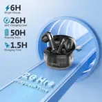PROMATE High Definition Transparent TWS Earbuds with IntelliTouch - Active Noise Cancellation - Bluetooth V 5.3 - Compact Transparent Design - BLACK - Image 4
