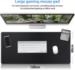 Gaming Mouse Pad, Extended Mouse Pad Size 120x60cm Thickness 3mm Premium-Textured Non-Slip & Waterproof Computer Mousepad with Stitched Edges for Gaming, Office & Home | Black