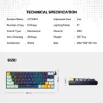 FANTECH ATOM63 MK874V2 MECHANICAL GAMING KEYBOARD - 60% , 63 Total keys – Double Injection Keycaps – 3 Pin Hot Swappable – Blue Switch – 17 RGB Modes – 26 Keys Rollover AntiGhosting | MIZU SERIES NAVY BLUE - Image 9