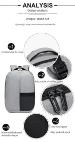 Laptop Backpack - Holds up to 15.6" Laptops & Tablets - Waterproof - Ergonomic Softback - Electronics Impact Protection - Oxford Material - Suitable for University , Collage , School - GREY - Image 4