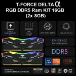 TEAMGROUP T-FORCE DELTA ALPHA RGB DDR5 Ram KIT 16GB (2x8GB) 6000MHz PC5-48000 CL38 1.25V AMD Expo Ready , Intel XMP Compatible Desktop Memory Module RAM |Black FF7D516G6000HC38ADC01