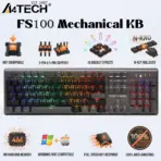 A4TECH FS100 Hot-Swappable Mechanical Keyboard, 3-Pin & 5-Pin Switch Support, N-Key Rollover, 10 Backlit Effects, 4M Memory, Windows/Mac Compatible 