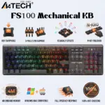 A4TECH FS100 Hot-Swappable Mechanical Keyboard, 3-Pin & 5-Pin Switch Support, N-Key Rollover, 10 Backlit Effects, 4M Memory, Windows/Mac Compatible 