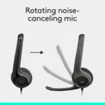 Logitech H390 USB Computer Headset With Digital Stereo Sound, 30mm Drivers, Noise-Canceling Rotating Microphone, Inline Volume & Mute Controls, Leatherette Cushions, Plug-And-Play USB Connection, PC/Mac/Laptop | Black  - Image 4
