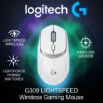 Logitech G309 LIGHTSPEED Wireless Gaming Mouse With LIGHTFORCE Hybrid Switches, HERO 25K Sensor, Dual Wireless, 6 Programmable Buttons, 68g Lightweight, 300+ Hr Battery | WHITE 