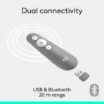 Logitech R500s Laser Presentation Remote With Red Laser Pointer, Bluetooth & USB-A Receiver, 20m Range, Customizable Buttons Via Logi Options+, Windows macOS ChromeOS iOS Android - Image 5