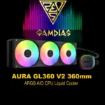 GAMDIAS AURA GL360 V2 360mm CPU Liquid Cooler with 120 mm PWM Fans x3  , ARGB AIO Liquid Cooling System, Hidden Cable & Rotatable Mirror Style Pump, Intel LGA 1700/1200 & AMD AM5/AM4 | BLACK AURA-GL360-V2-B