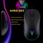 GAMDIAS AURA GS3 RGB Wired Gaming Mouse ; 7-color Breathing RGB ; 6 Programmable Keys ; 3600 DPI Optical Sensor ; Ergonomic Design ; USB-A Wired | BLACK 