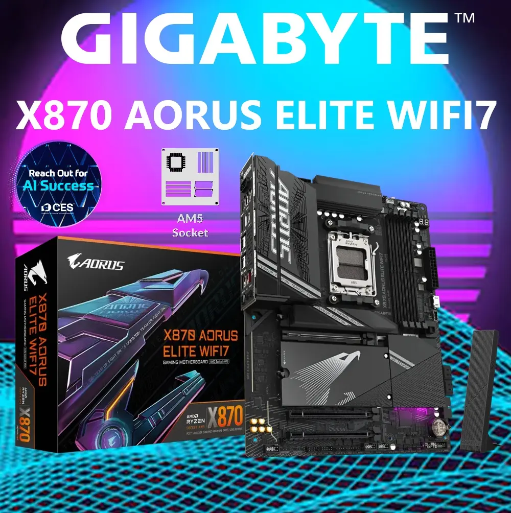 GIGABYTE-X870-AORUS-ELITE-WIFI7-AM5-Motherboard-LGA-1718-ATX-1.webp GIGABYTE X870 AORUS ELITE WIFI7 AM5 LGA 1718, ATX, DDR5, 4x M.2, PCIe 5.0, USB4, Wi-Fi 7, 2.5GbE LAN, EZ-Latch ; Supports AMD Ryzen™ 9000 / 8000 / 7000 Series Processors - Image 1