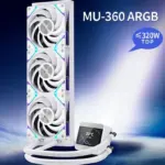 SEGOTEP MU360 Liquid Cooler White 360mm AIO with 2.4-inch IPS Digital Display, Modular ARGB Fans, EPDM Tubing, 9-Pole Pump, <320W TDP Support for Intel and AMD Platforms