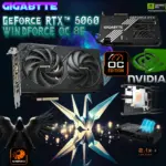 Gigabyte GeForce RTX 5060 WINDFORCE OC 8G GPU With 2512MHz Boost Clock, 3840 CUDA Cores, 8GB GDDR7 128-Bit Memory, Blackwell with DLSS 4 & Reflex 2, PCIe 5.0, Hawk Fans, Ray Tracing, DisplayPort 2.1 | 1 YEAR WARRANTY
