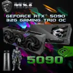 MSI GeForce RTX 5090 32G GAMING TRIO OC Graphics Card – 512-bit 32GB GDDR7, 2497 MHz Extreme,  NVIDIA Blackwell Architecture, DLSS 4, 28Gbps, TRI FROZR 4 Cooling, 575W, HDMI 2.1b, DisplayPort 2.1b, PCIe 5.0, 1000W PSU Required | BLACK  | 1 YEAR WARRANTY