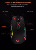 MEETION POSEIDON G3360 PRO 12000 DPI Wired Gaming Mouse | RGB Backlit, Ergonomic Design, 6 Buttons, Optical Sensor, USB, High Precision, Black – For FPS, MOBA & eSports - Image 5