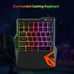 MEETION KB015 One-Handed Wired Gaming Keyboard – Rainbow LED Backlight, 35 Keys, Anti-Ghosting, USB, Ergonomic Design, Plug & Play