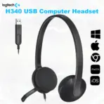 Logitech H340 USB Computer Headset With Digital Stereo Sound, Noise-Canceling Bi-Directional Microphone, Adjustable Lightweight Headband, Plug-And-Play USB-A Connection, for Windows and Mac | BLACK