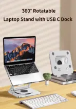 N84 Foldable Laptop Stand with 6-in-1 Docking Station – 360° Rotation, Adjustable Height, Heat Dissipation, Supports Up to 10kg, Universal Compatibility, Silver