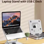 N84 Foldable Laptop Stand with 6-in-1 Docking Station – 360° Rotation, Adjustable Height, Heat Dissipation, Supports Up to 10kg, Universal Compatibility, Silver