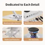 N84 Foldable Laptop Stand with 6-in-1 Docking Station – 360° Rotation, Adjustable Height, Heat Dissipation, Supports Up to 10kg, Universal Compatibility, Silver - Image 6
