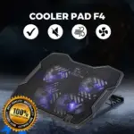 K4 Laptop Cooler – 4 Adjustable Fans, RGB, 9"-17" Support, 5-Level Height, 4 USB Ports, 700–1400 RPM, Metal Mesh, 370×265×33–58mm, Foldable Clamp Design