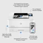 HP LaserJet Pro 4003dn Network Printer - Black & White Monochrome - Up to 40 ppm (A4) 1200 x 1200 dpi - Duplex 2 Sided Printing - HP Wolf Pro Security - Ethernet Port - Hi-Speed USB 2.0 | White (2Z609A) - Image 2