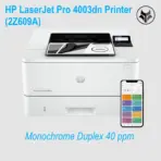 HP LaserJet Pro 4003dn Network Printer - Black & White Monochrome - Up to 40 ppm (A4) 1200 x 1200 dpi - Duplex 2 Sided Printing - HP Wolf Pro Security - Ethernet Port - Hi-Speed USB 2.0 | White (2Z609A)
