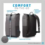 HP Pavilion Rolltop Grey Backpack ; Water-Resistant ; Padded for Electronics Protection ;  Supports up to 15.6” Laptops  ; Reflective Accents | (5EE90AA) - Image 2