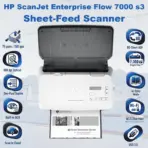 HP ScanJet Enterprise Flow 7000 s3 L2757A Sheet-Feed Scanner, 75ppm 150ipm Duplex, 80-Sheet ADF, 600dpi, OCR, TWAIN ISIS, USB 3.0, 7,500 Page Duty Cycle | WHITE