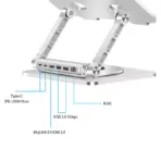 N84 Foldable Laptop Stand with 6-in-1 Docking Station – 360° Rotation, Adjustable Height, Heat Dissipation, Supports Up to 10kg, Universal Compatibility, Silver - Image 4