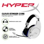 HyperX HHSS1C-KB-WT/G Cloud Stinger Core – Wireless Gaming Headset, for PS4, PS5, PC, Lightweight, Durable Steel Sliders, Noise-Cancelling Microphone |  WHITE OPEN BOX