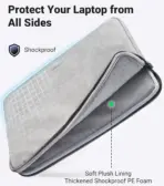 UGREEN Soft Leather Laptop Sleeve Case, Water Resistant , Scratch Resistant, Fits most 14-15 inch Laptops, Protective Padding,  36cm x 25cm x 3cm | GREY ~ LP187 20476 - Image 3
