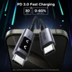 UGREEN UNO USB-C To USB-C PD Fast Charging Cable 1M 100W Smart LED Display Nylon Braided Durable Design 480Mbps Data Transfer Compatible With Laptops Tablets - Image 5
