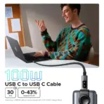 UGREEN UNO USB-C To USB-C PD Fast Charging Cable 1M 100W Smart LED Display Nylon Braided Durable Design 480Mbps Data Transfer Compatible With Laptops Tablets - Image 6