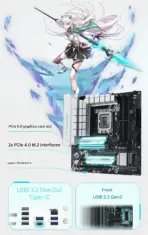 ASUS TX Gaming B760M WiFi DDR5 mATX Motherboard, LGA1700 , 4 x DIMM  7200MHz, PCIe 5.0 2x M.2, WiFi 6, 2.5G LAN, USB 3.2 Gen2x2 Type-C ,Aura Sync, ATX Power 12+1 VRM , Intel 14th -13th-12th Gen Support - Image 7