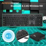 A4TECH FBX50C  Bluetooth & 2.4G Wireless KB Dual Connectivity - up to 4 Devices Simultaneously - Scissor Switches Chocolate Keycaps - USB Type C  Rechargeable - Compatible with Windows, Mac, Chrome OS, Android, iPad, iPhone, etc.