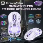 GravaStar Mercury M1 Pro Lavender Purple Gaming Mouse, PAW3395, 26000 DPI, 650 IPS, Tri Mode Wireless, 4K Polling Support, 5 Programmable Buttons, RGB, Magnesium Frame 88g