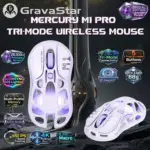 GravaStar Mercury M1 Pro Lavender Purple Gaming Mouse, PAW3395, 26000 DPI, 650 IPS, Tri Mode Wireless, 4K Polling Support, 5 Programmable Buttons, RGB, Magnesium Frame 88g