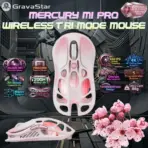 GravaStar Mercury M1 Pro Tri Mode Wireless Sakura Pink Gaming Mouse, PAW3395, 26000 DPI, 650 IPS, 200H Battery, 4K Polling Support, RGB, Magnesium Frame, 5 Programmable Buttons